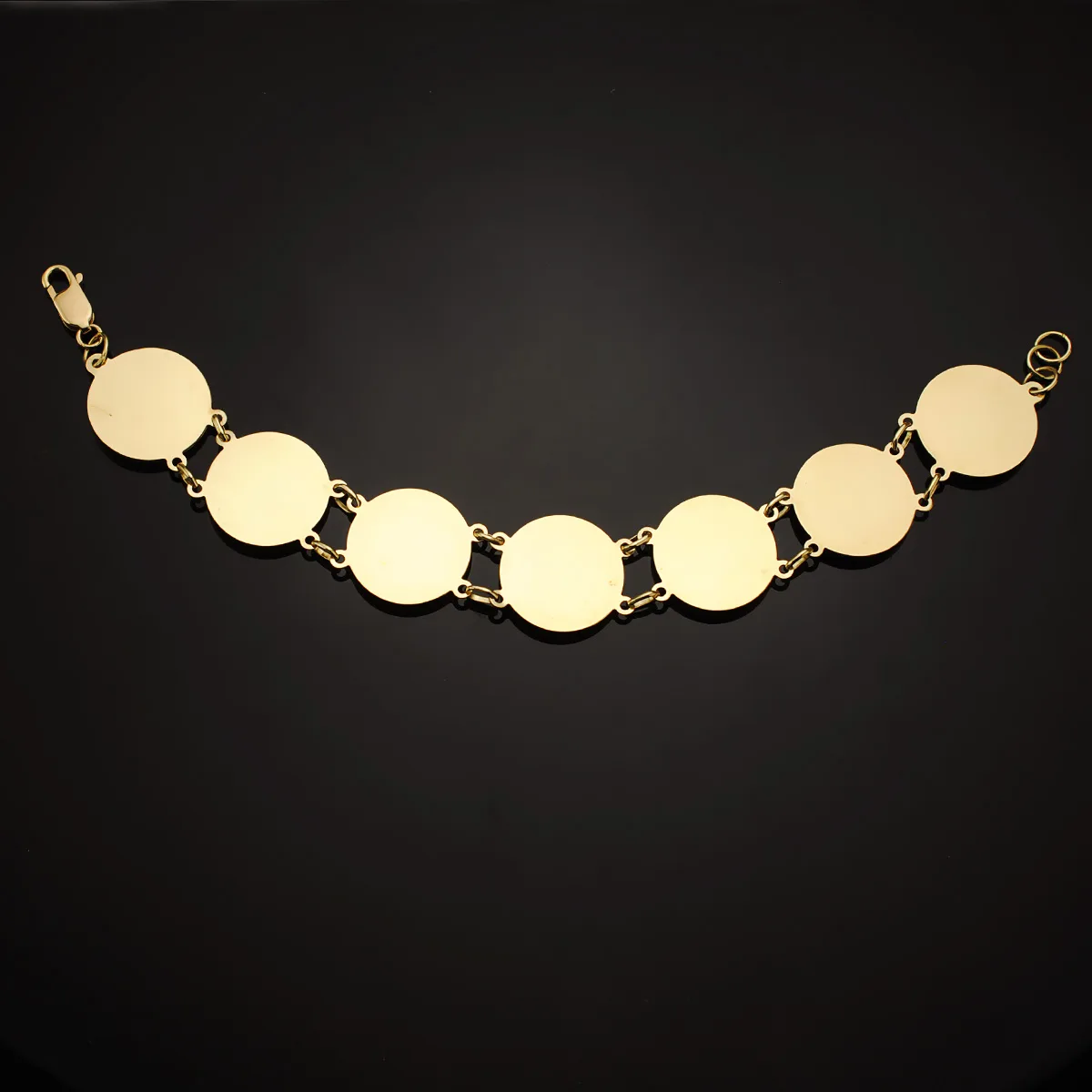 18K PULSERA ORO AMARILLO CON MEDUSAS REDONDAS EN BRILLO 20 MM LARGO 21.5 CM — vista 2