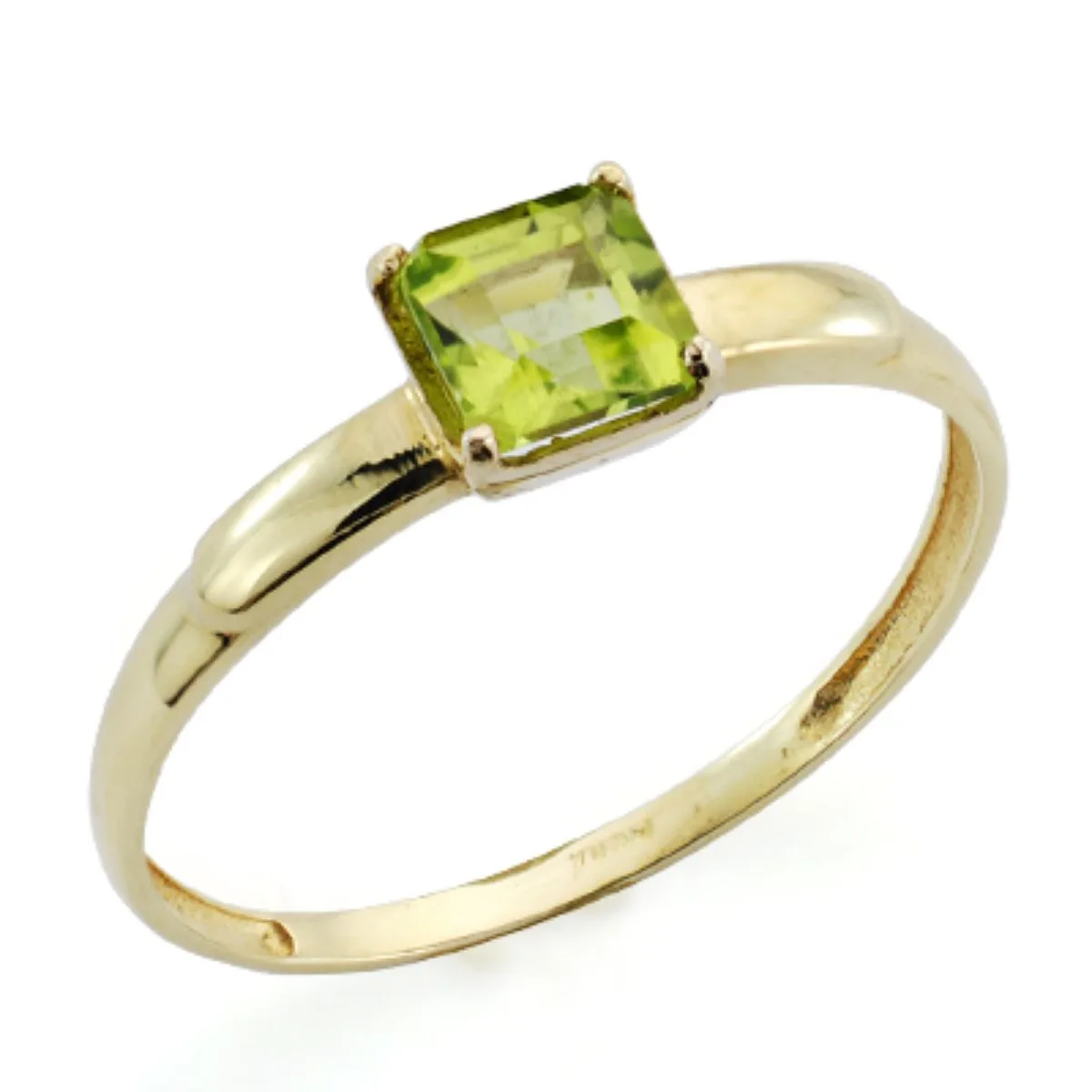 9K SOLITARIO ORO AMARILLO OLIVINA CUADRADA EN GARRAS DE 0,71 QTS. ANCHO: 5 MM