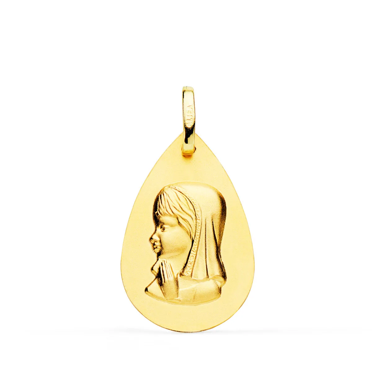 18K MEDALLA ORO AMARILLO VIRGEN NIÑA GOTA LISO 23X15 MM
