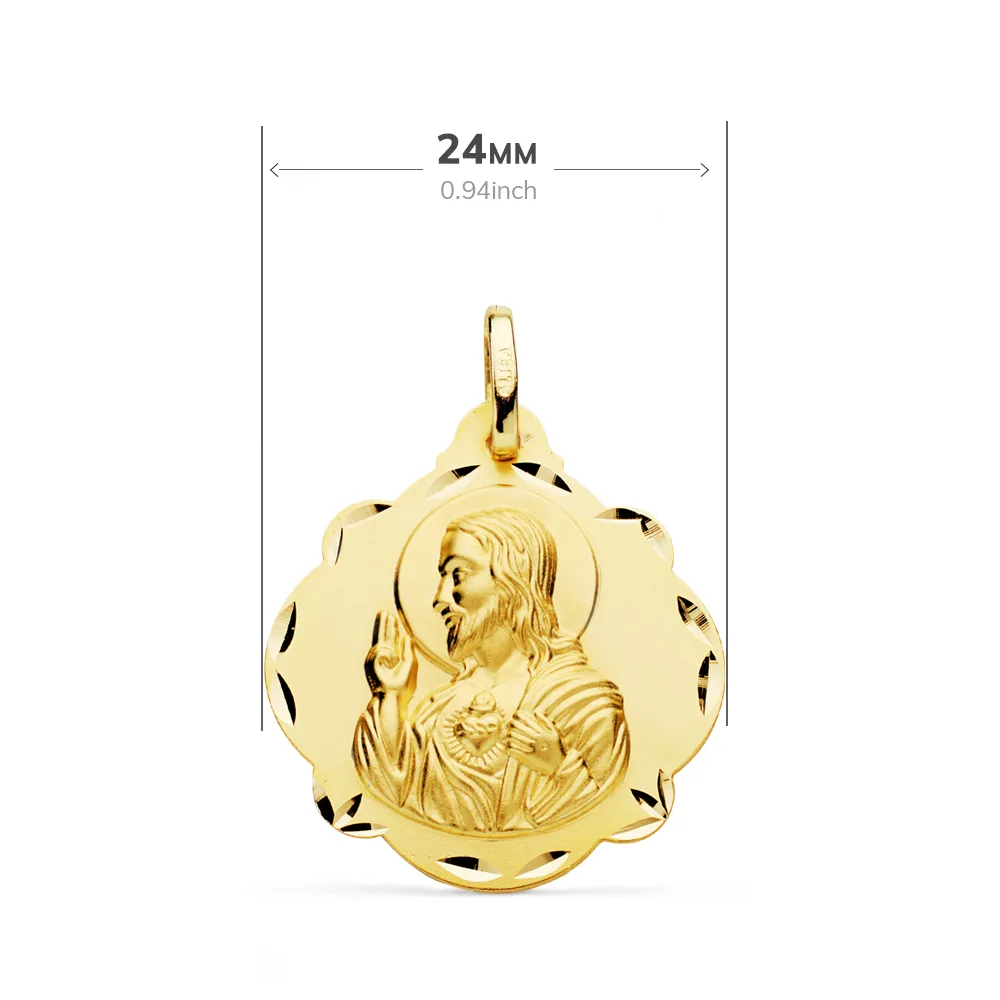 18K ESCAPULARIO ORO AMARILLO VIRGEN DEL CARMEN Y CORAZON DE JESUS 24 MM — vista 2