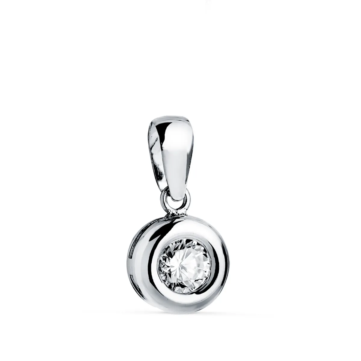 18K COLGANTE ORO BLANCO CHATON 8MM DIAMANTE LABORATORIO TALLA BRILLANTE 5 MM 0,325 QTS. G-VS2.