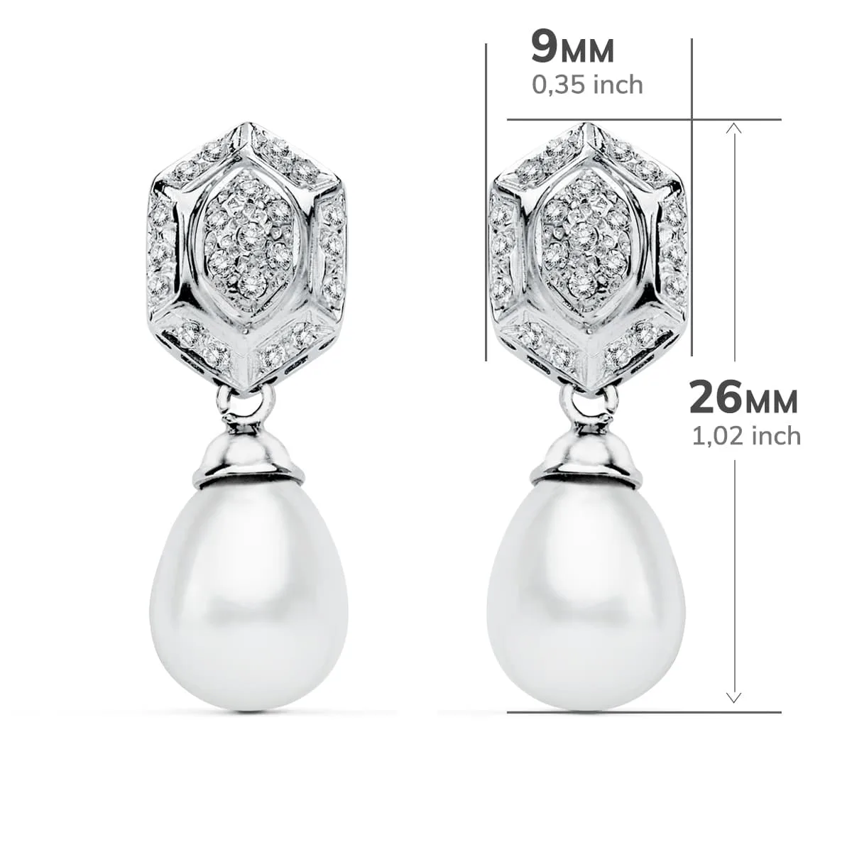 18K PENDIENTES PERLA ORO BLANCO CIRCONITA PRESION — vista 2