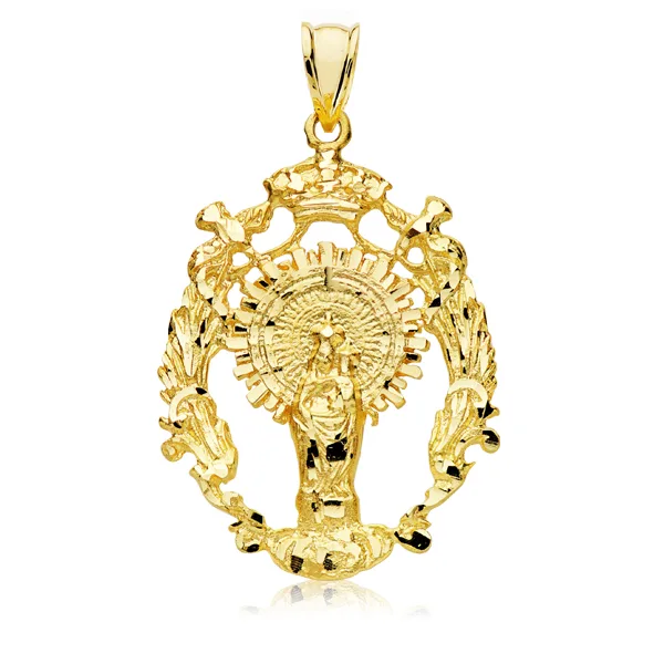 9K MEDALLA ORO AMARILLO ESCUDO VIRGEN DEL PILAR 35X28 MM