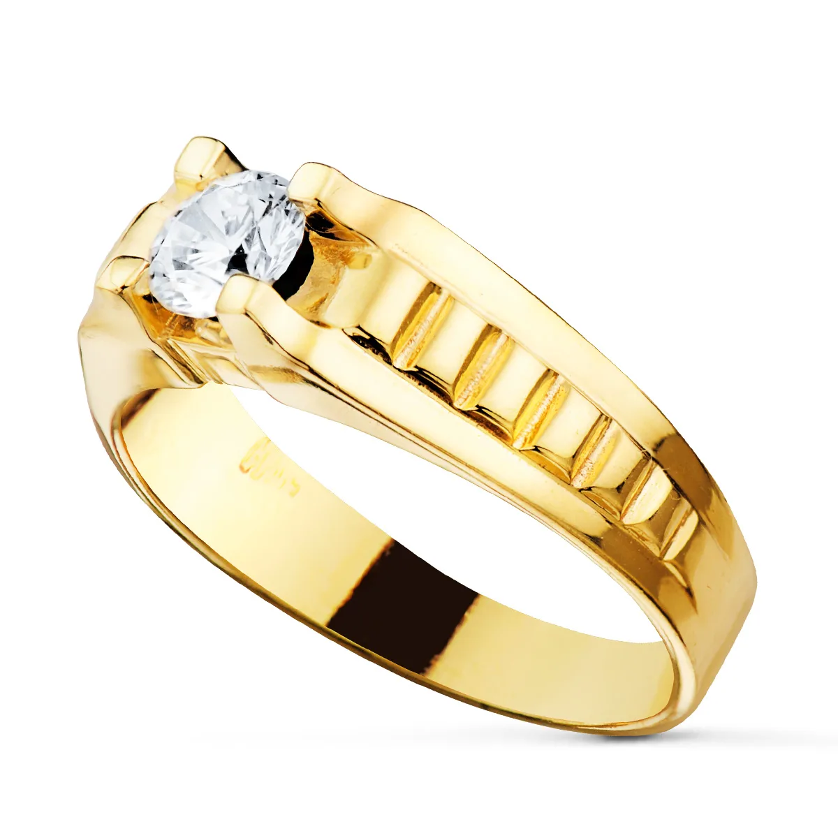 18K SOLITARIO ORO AMARILLO ESTRIAS CABALLERO CIRCONITA 5.5 MM — vista 2