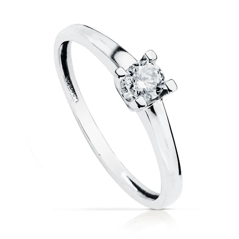 18K SOLITARIO ORO BLANCO 4 GARRAS CON CIRCONITA DE 4 MM