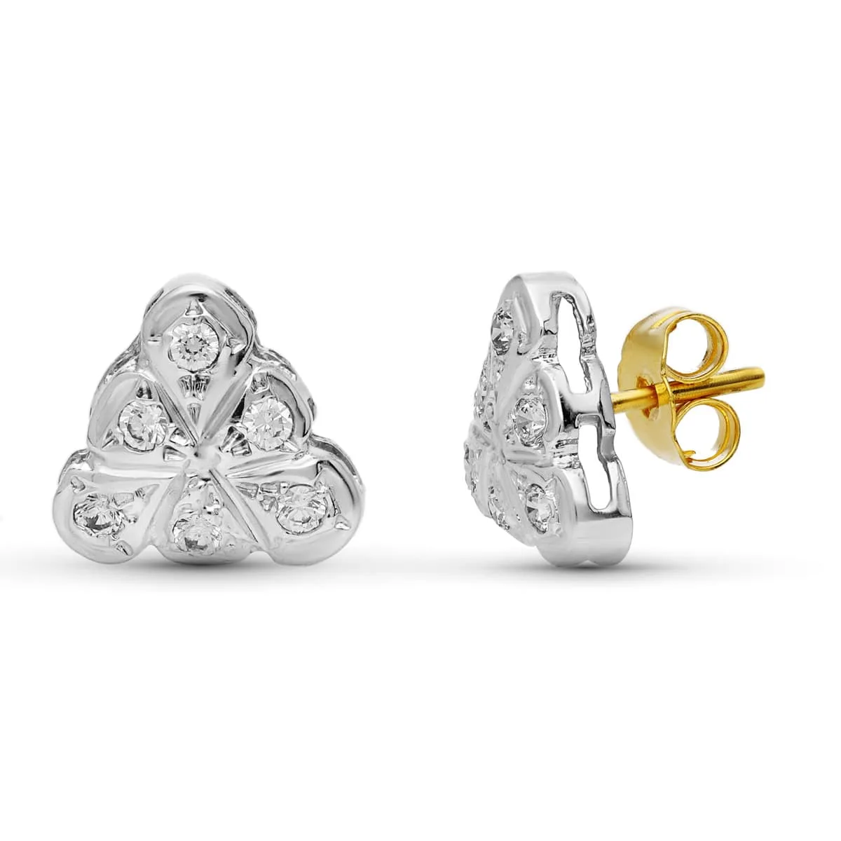 18K PENDIENTES ORO BICOLOR CIRCONITA 9 MM PRESION