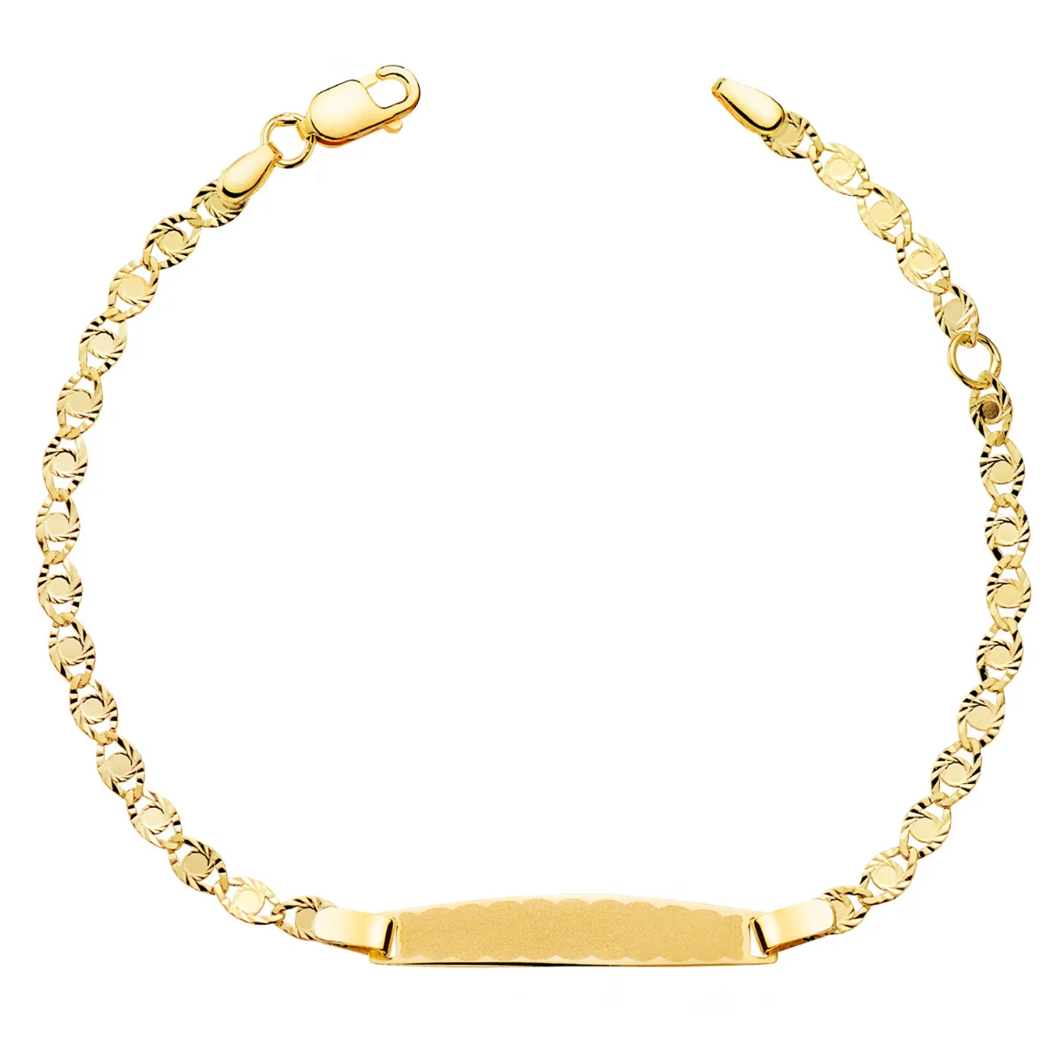 18K ESCLAVA ORO AMARILLO TALLADO MACIZO 2,8MM. PLACA CHAPA: 25X4MM. LARGO 14,5 2 CM
