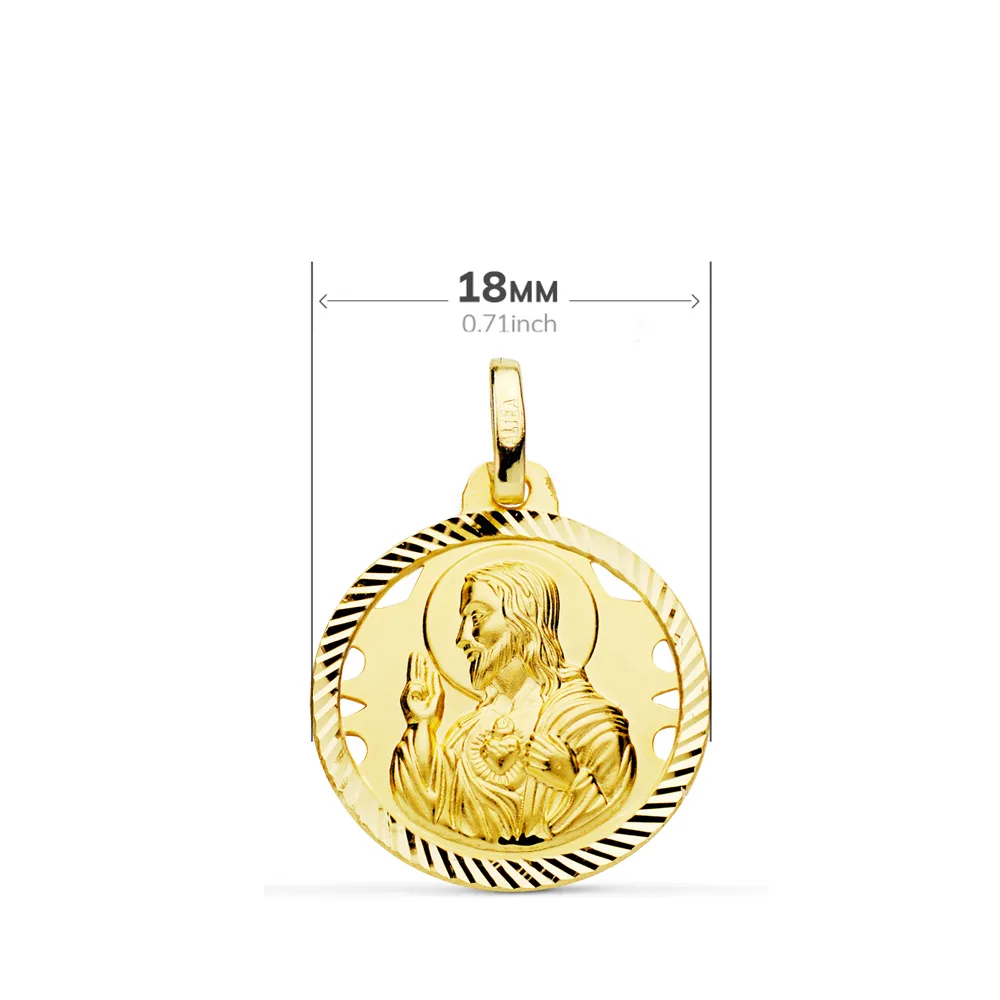 18K ESCAPULARIO ORO AMARILLO HELICE CALADO VIRGEN CARMEN Y CORAZON DE JESUS 18 MM — vista 2
