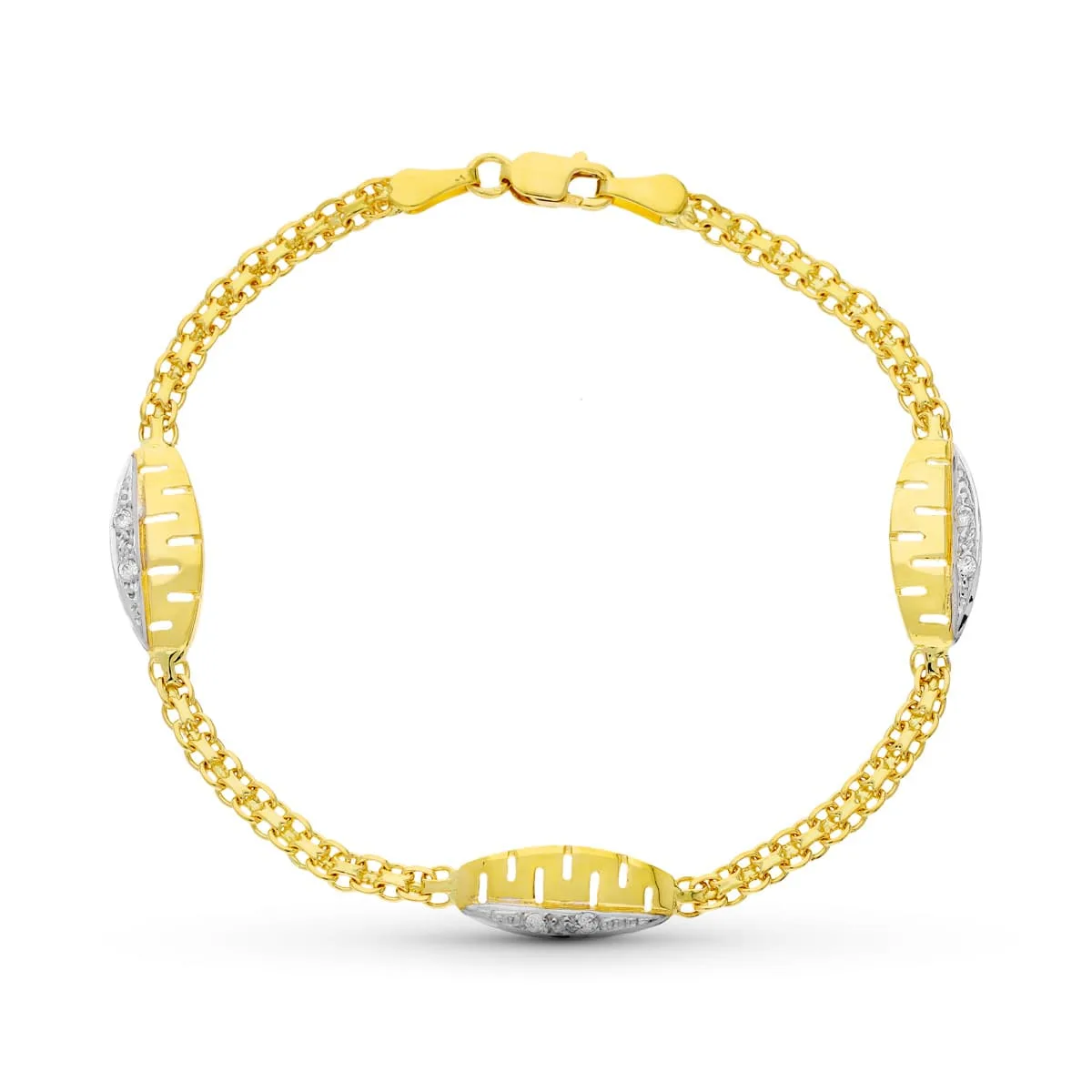 18K PULSERA ORO BICOLOR CIRCONITA 17.5 CM