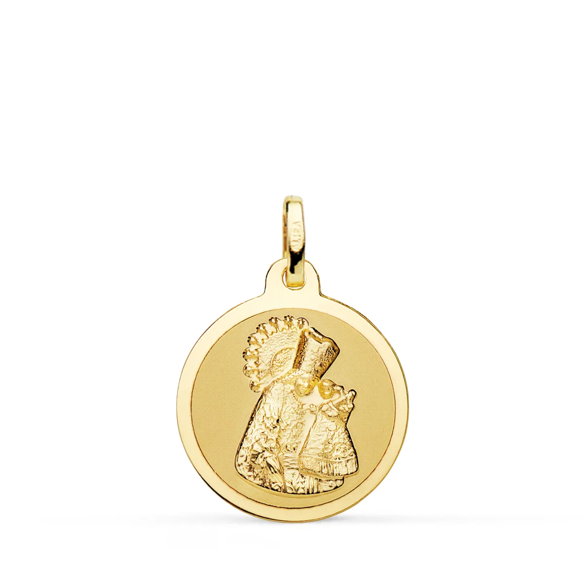 18K MEDALLA ORO AMARILLO VIRGEN DE LOS DESAMPARADOS BRILLO 20 MM
