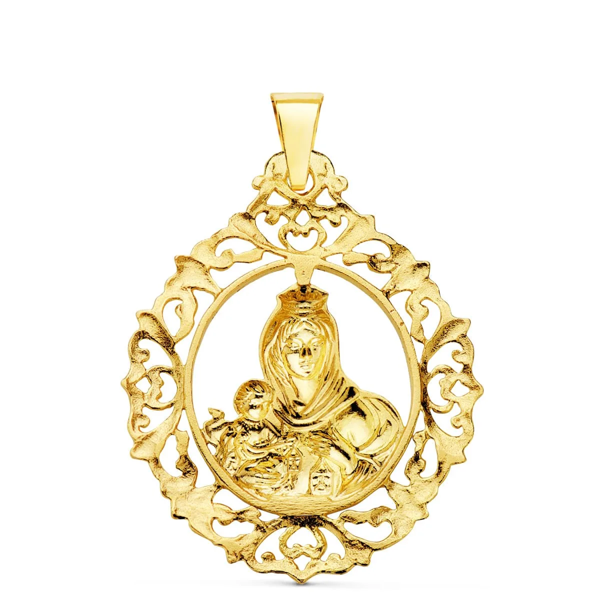 18K MEDALLA ORO AMARILLO VIRGEN DEL CARMEN ORLA FILIGRANA 37X30 MM — vista 2