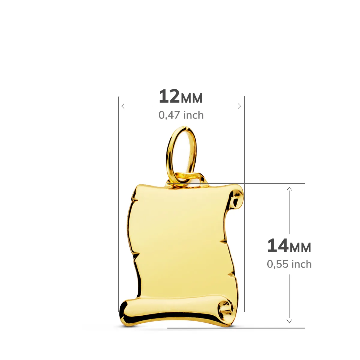 18K PLACA CHAPA COLGANTE PERGAMINO ORO AMARILLO LISO BRILLO 14X12 MM — vista 2
