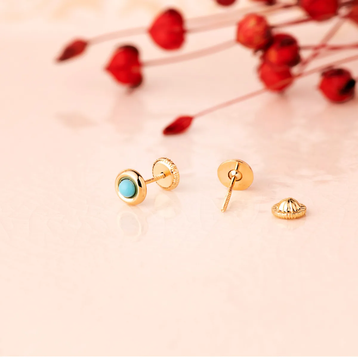 18K PENDIENTES ORO AMARILLO REDONDOS CON TURQUESAS DE 2MM. ANCHO: 5MM. CIERRE TUERCA — vista 2