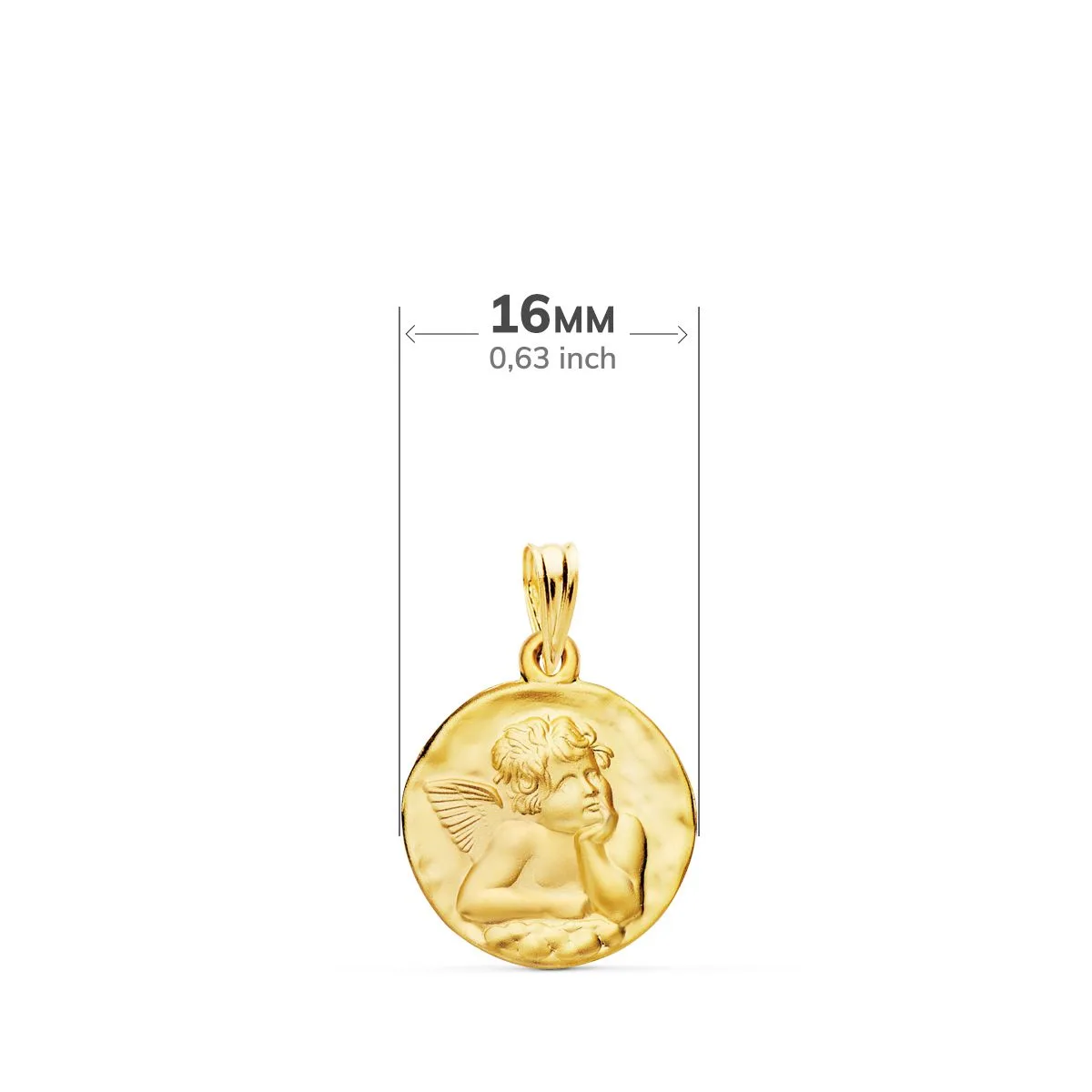 18K MEDALLA ORO AMARILLO REDONDA ANGELITO BURLON MATIZADO  16 MM — vista 2