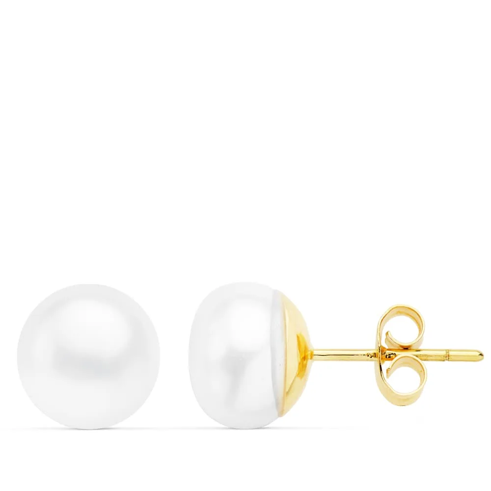 18K PENDIENTES ORO AMARILLO PERLAS CULTIVADAS  9.5-10 MM CIERRE PRESION