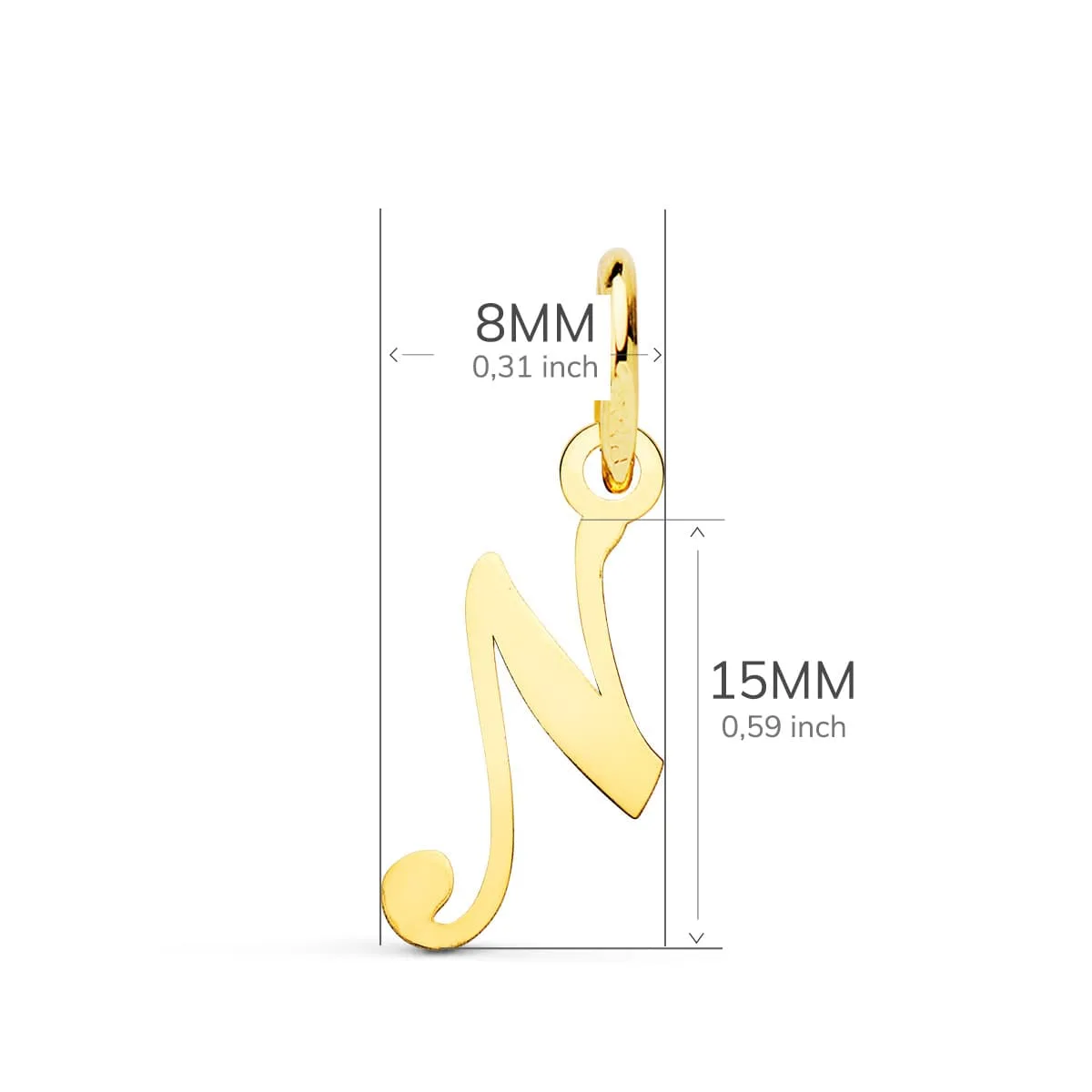 18K COLGANTE ORO AMARILLO INCIAL LETRA " N " 15X8 MM — vista 2