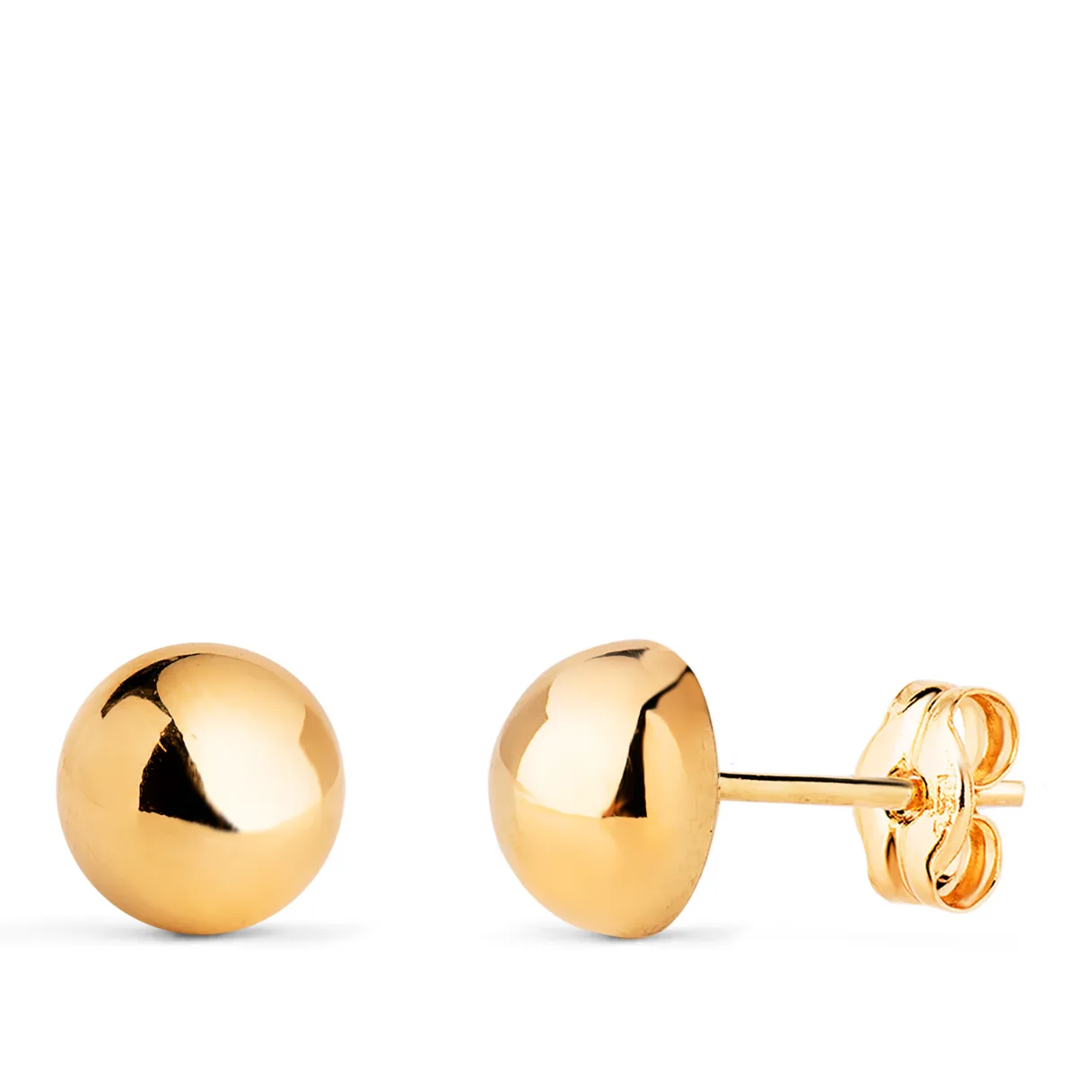 18K PENDIENTES ORO AMARILLO MEDIA BOLA LISA HUECA. ANCHO: 7 MM. CIERRE PRESION