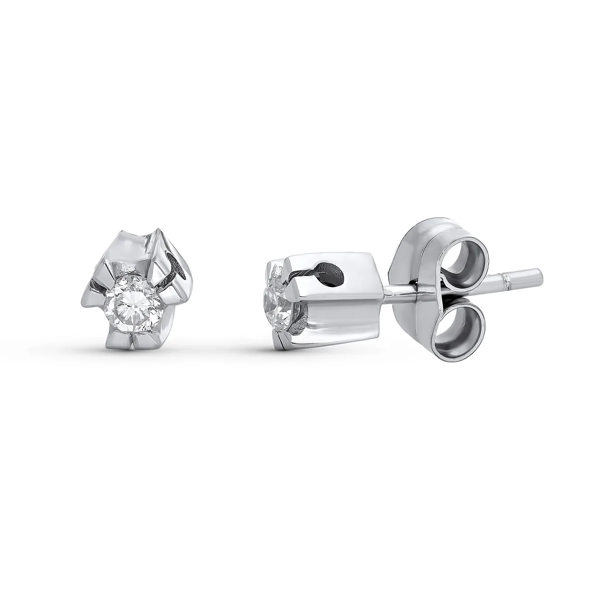 18K PENDIENTES ORO BLANCO DIAMANTES NATURALES TALLA BRILLANTE 0.20 QTS. 5X5 MM CIERRE PRESION