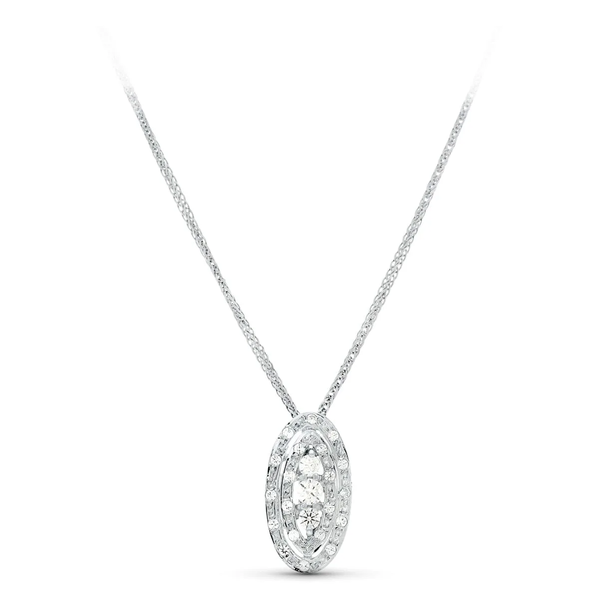 18K GARGANTILLA 45CM ORO BLANCO JUEGO NOVIA CIRCONITA MOTIVO OVAL 19X8 MM