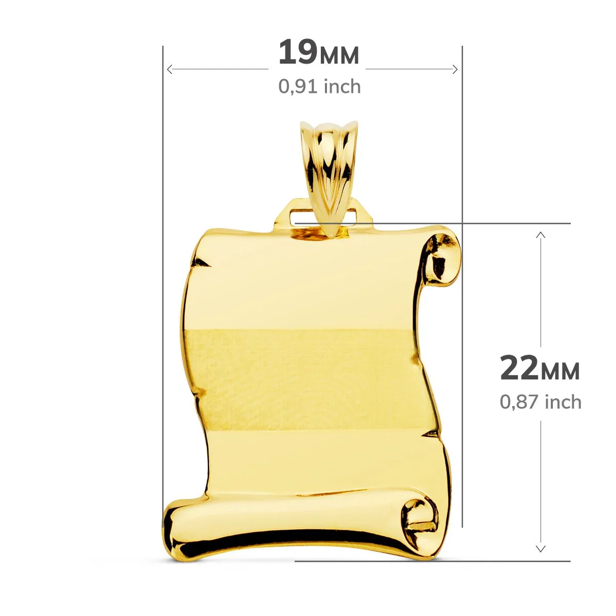 18K PLACA CHAPA COLGANTE PERGAMINO ORO AMARILLO BRILLO BANDA MATE 22X19 MM — vista 2