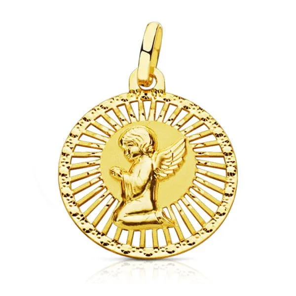 18K MEDALLA ORO AMARILLO ANGEL CERCO CALADO 21X19 MM