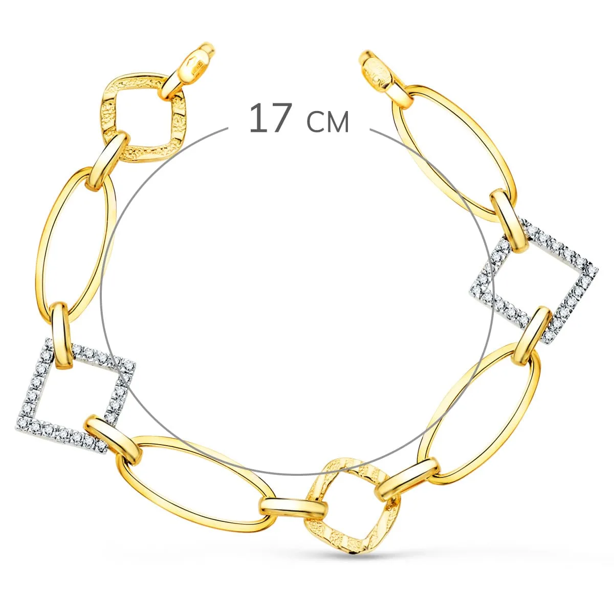 18K PULSERA ORO BICOLOR ESLABONES Y CIRCONITA ANCHO 16 MM LARGO 17CM — vista 2