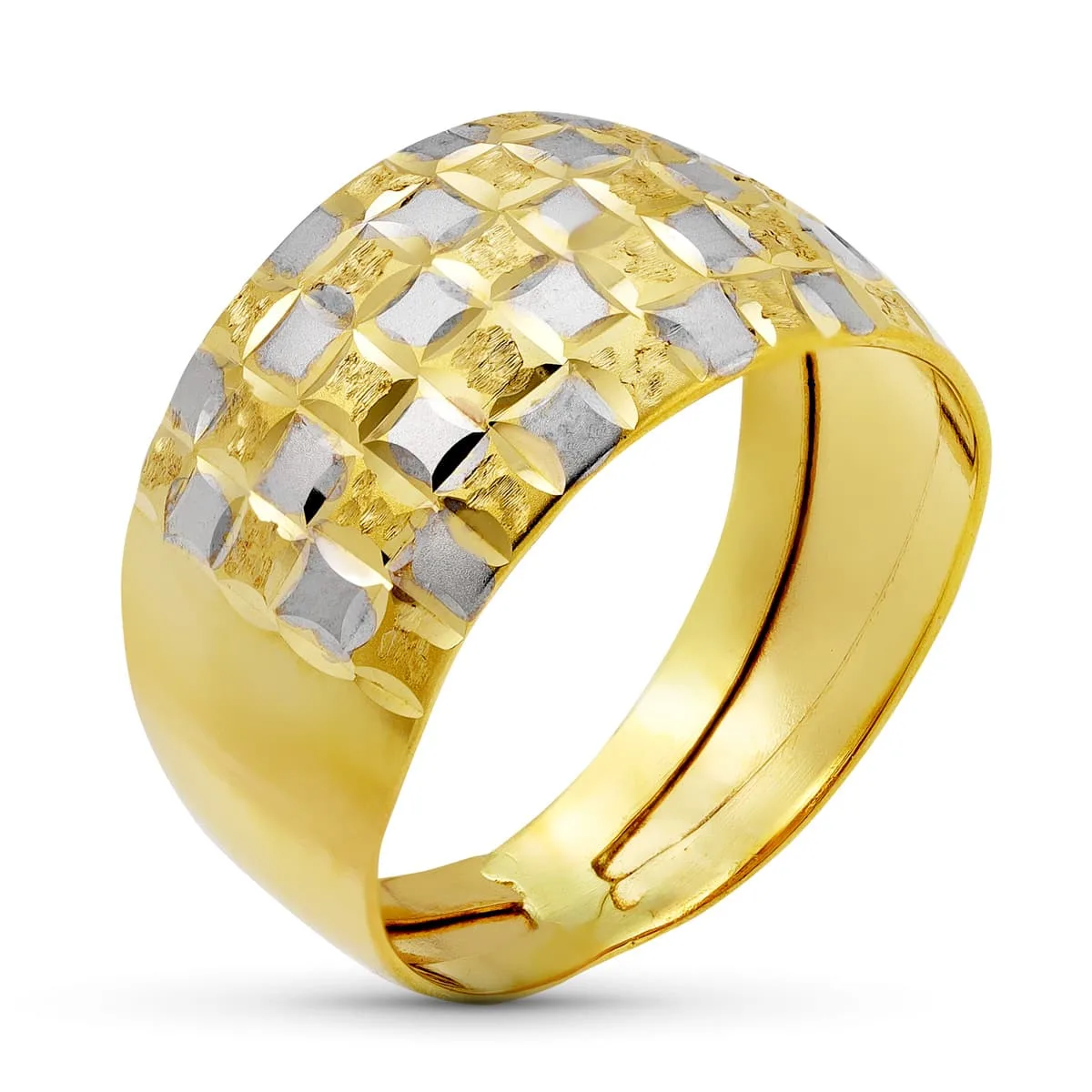 18K SORTIJA ORO AMARILLO DETALLES TALLADOS. ANCHO 13 MM