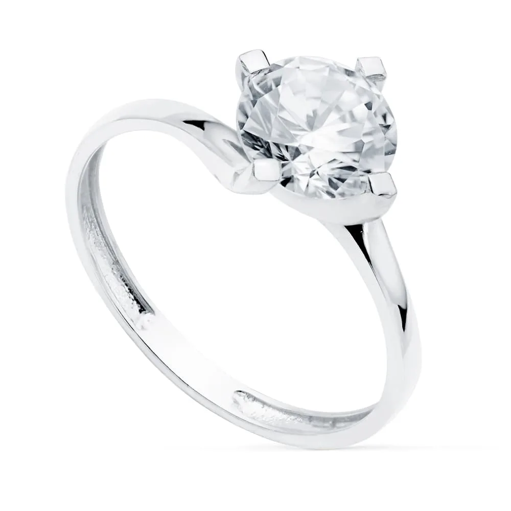 18K SOLITARIO ORO BLANCO CON 4 GARRAS Y CIRCONITA DE 7 MM