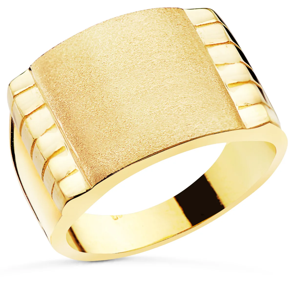 18K SELLO ORO AMARILLO CABALLERO MACIZO TALLADOZONA GRABADO 15X15 MM