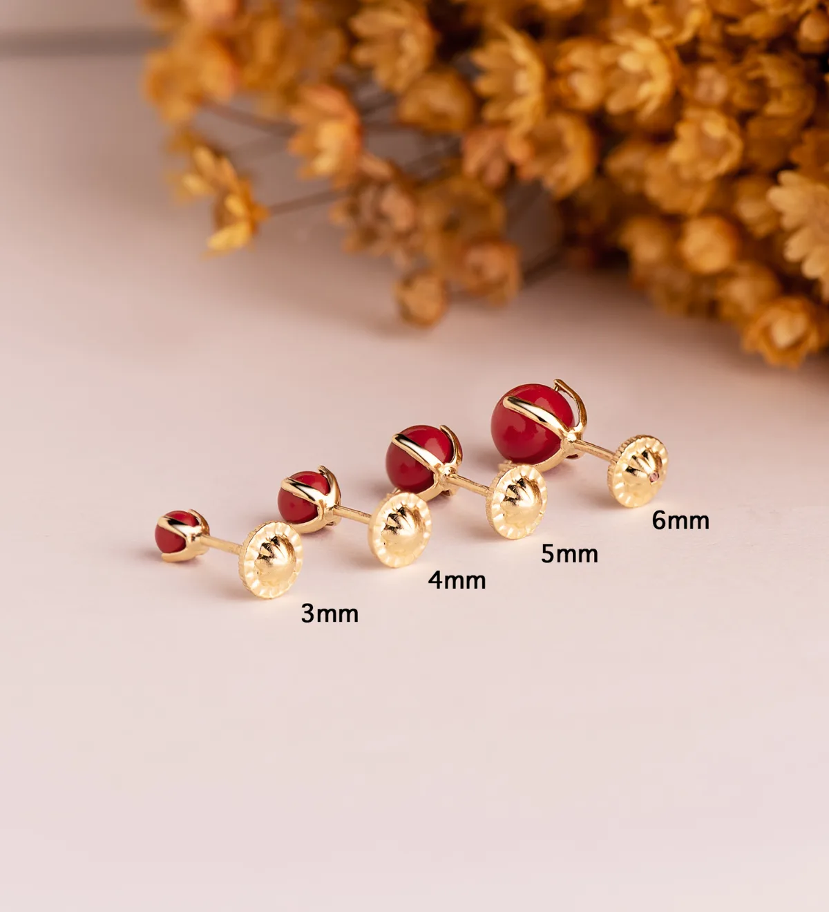 18K PENDIENTES ORO AMARILLO CORAL CON 4 GARRAS. MEDIDA: 5 MM. CIERRE TUERCA — vista 3
