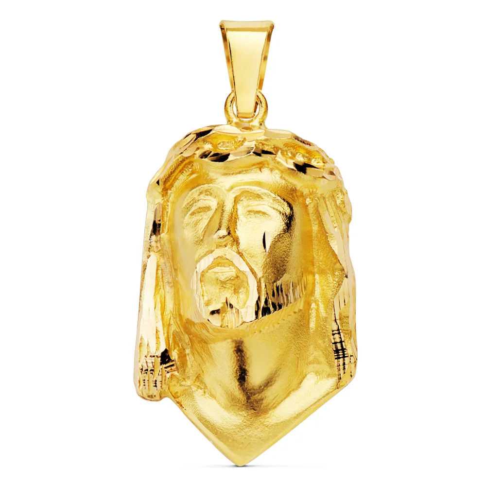 18K COLGANTE ORO AMARILLO CABEZA DE CRISTO DE LAGRIMA 28X17 MM
