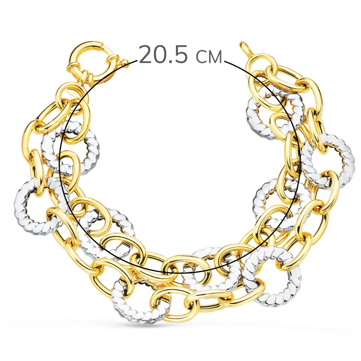 18K PULSERA ORO BICOLOR DOBLE CADENA HUECA MOTIVOS REDONDOS 20.5 CM — vista 2