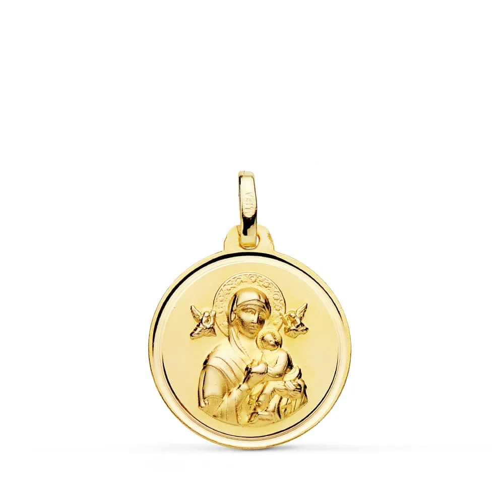 18K MEDALLA ORO AMARILLO VIRGEN DEL PERPETUO SOCORRO EN BRILLO 18 MM
