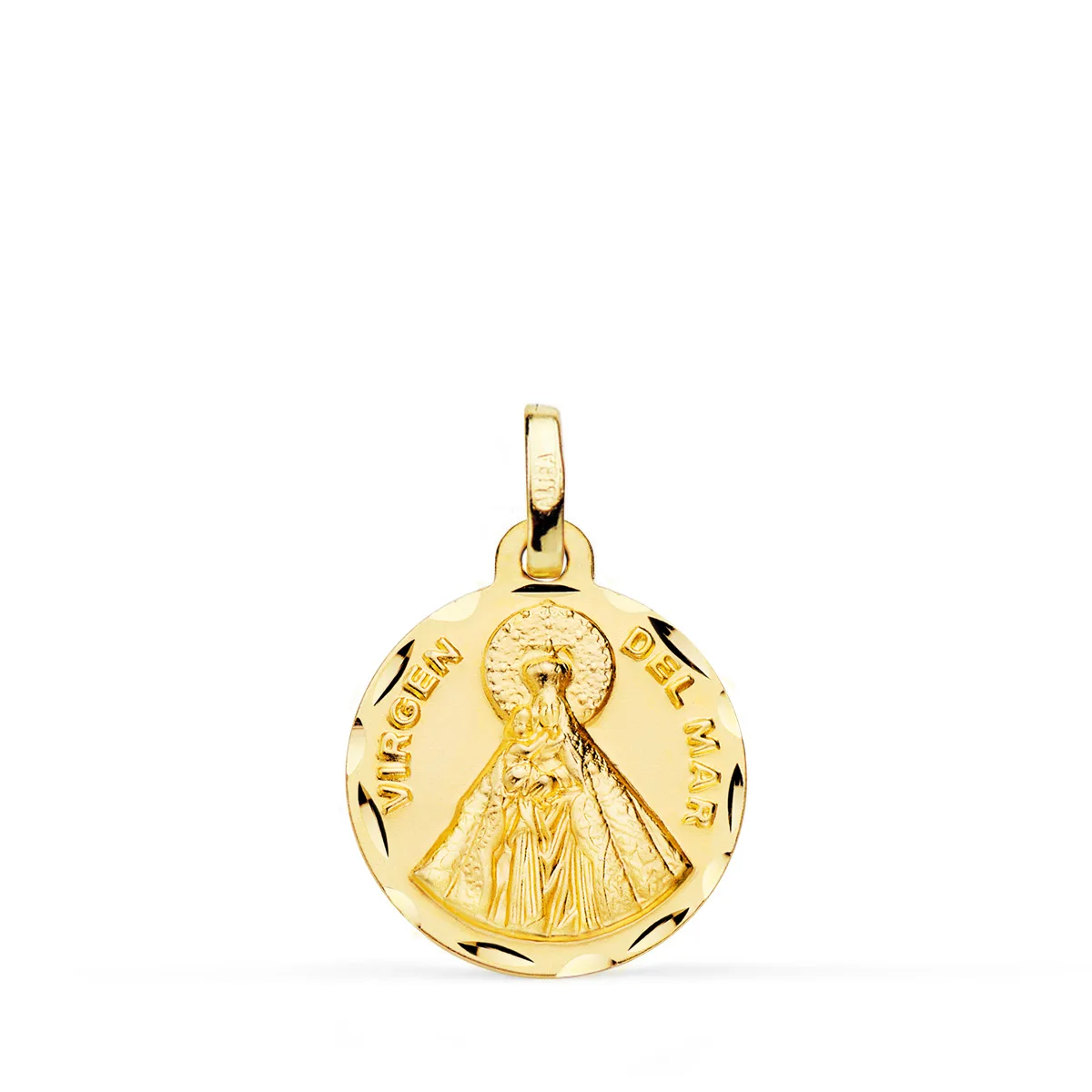 18K MEDALLA ORO AMARILLO VIRGEN DEL MAR TALLADA 16 MM