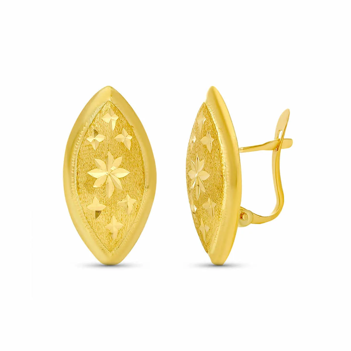 18K PENDIENTES ORO AMARILLO MARQUIS TALLADO 22X11 MM CIERRE CATALAN