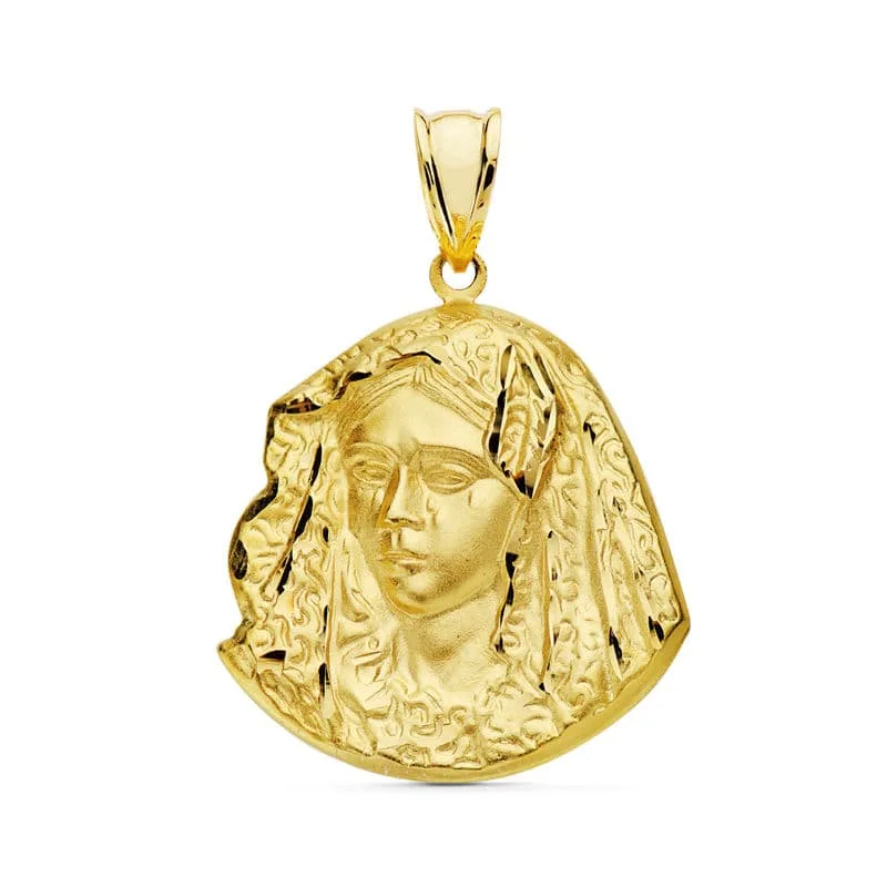 18K MEDALLA ORO AMARILLO VIRGEN MACARENA SILUETA 28X24 MM