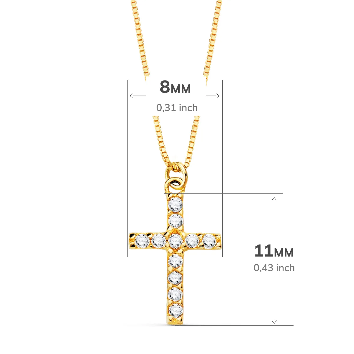 18K COLLAR ORO AMARILLO CRUZ 11X8 MM 11 DIAMANTES LABORATORIO 0,090 QT. CADENA VENECIANA 45CM G-VS2 — vista 2
