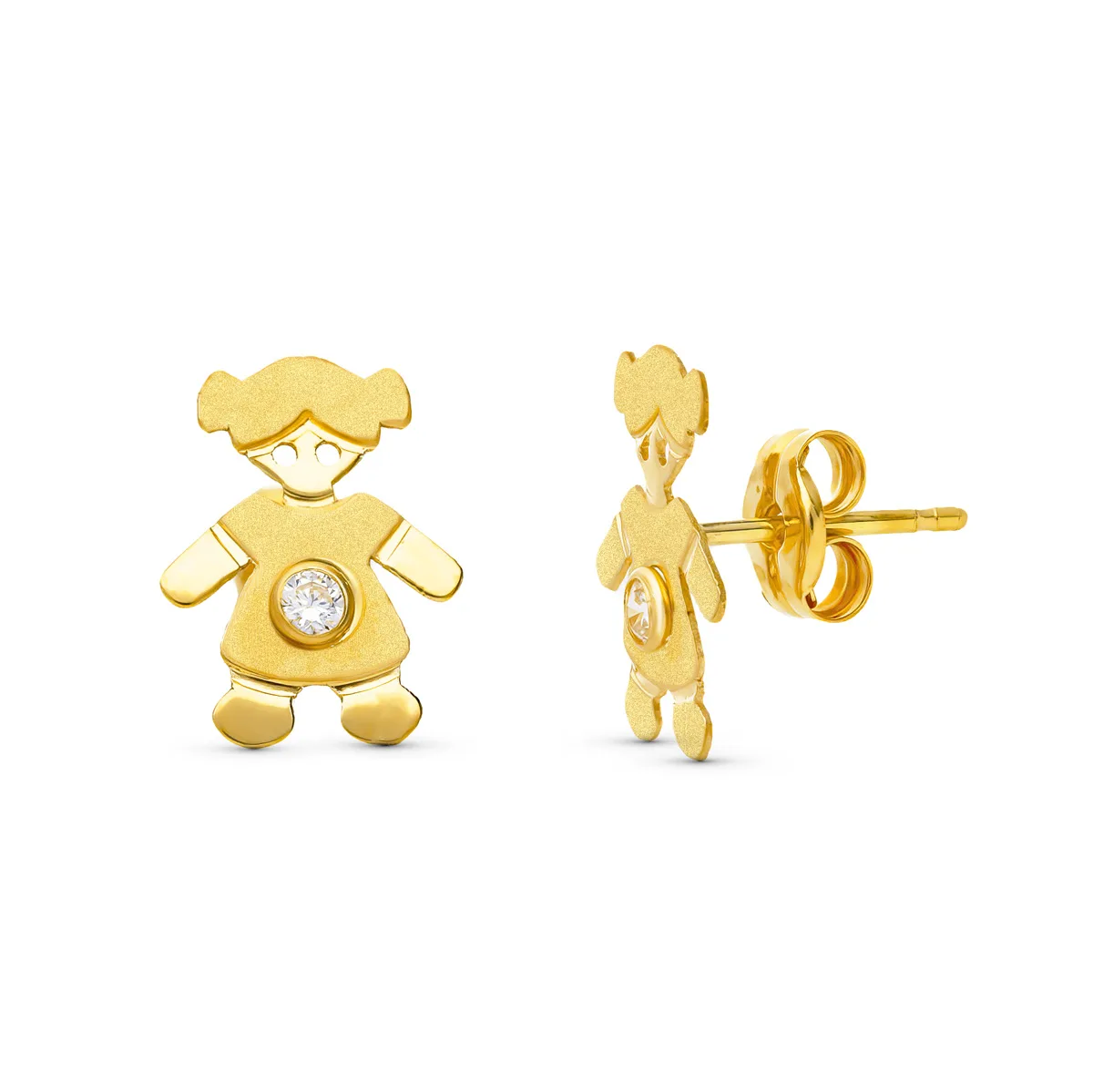 18K PENDIENTES ORO AMARILLO NIÑA 11X8 MM CIERRE PRESION