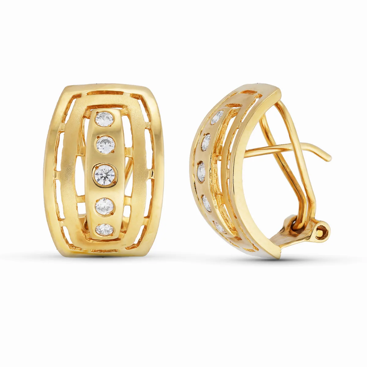 18K PENDIENTES ORO AMARILLO CIRCONITA 17X12 MM CIERRE OMEGA