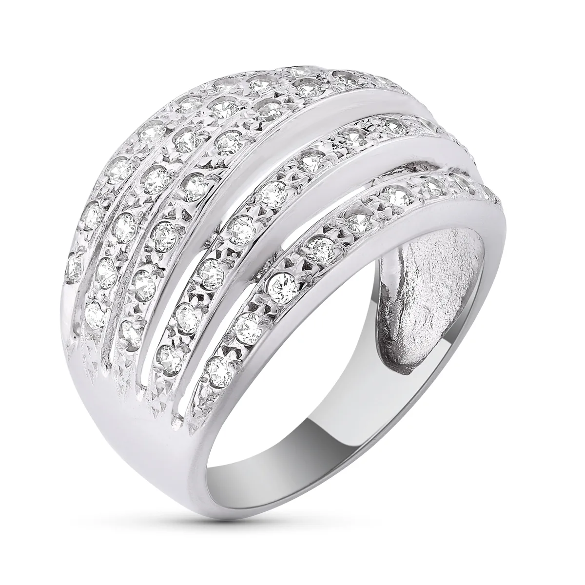 18K SORTIJA ORO BLANCO MACIZA CON CIRCONITAS. ANCHO: 15 MM