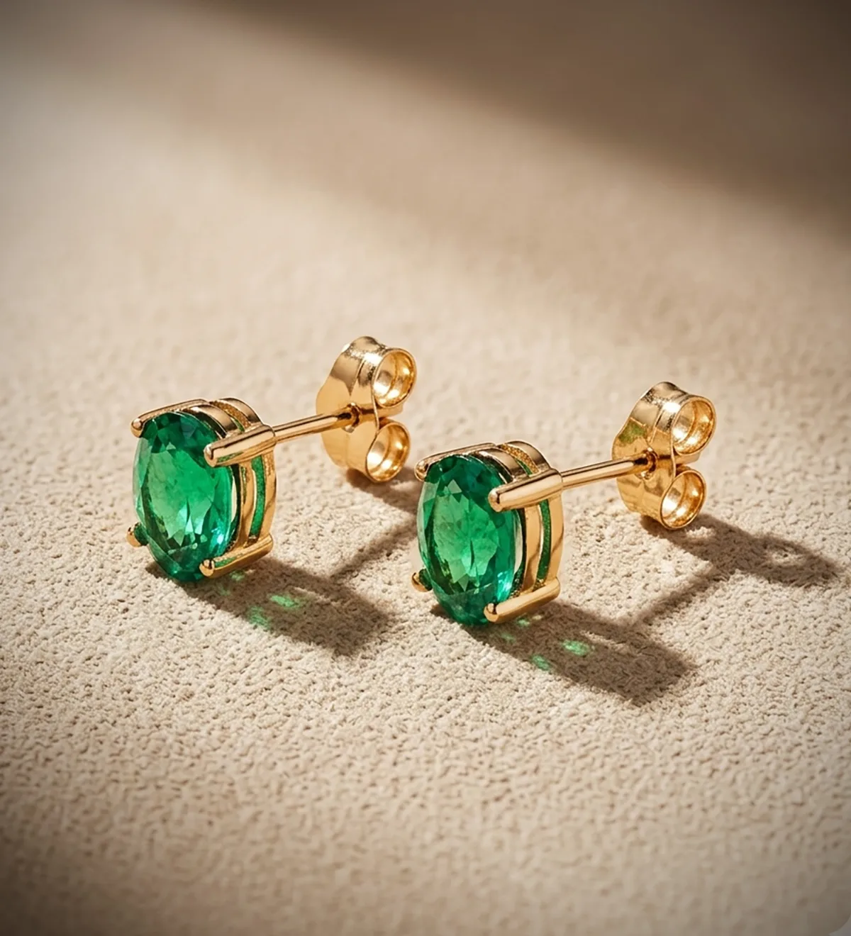 18K PENDIENTES ORO AMARILLO ESMERALDA RECRISTALIZADA 7X5 MM 1.58 QT. PRESION — vista 2