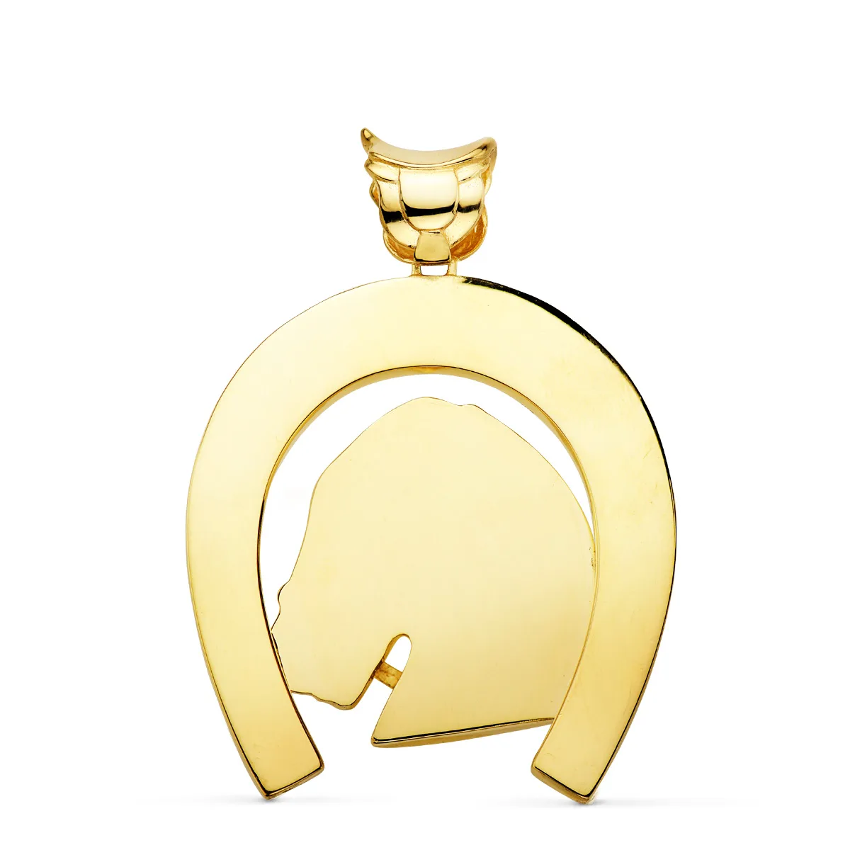 18K COLGANTE ORO AMARILLO HERRADURA CON CABALLO 50X44 MM — vista 2