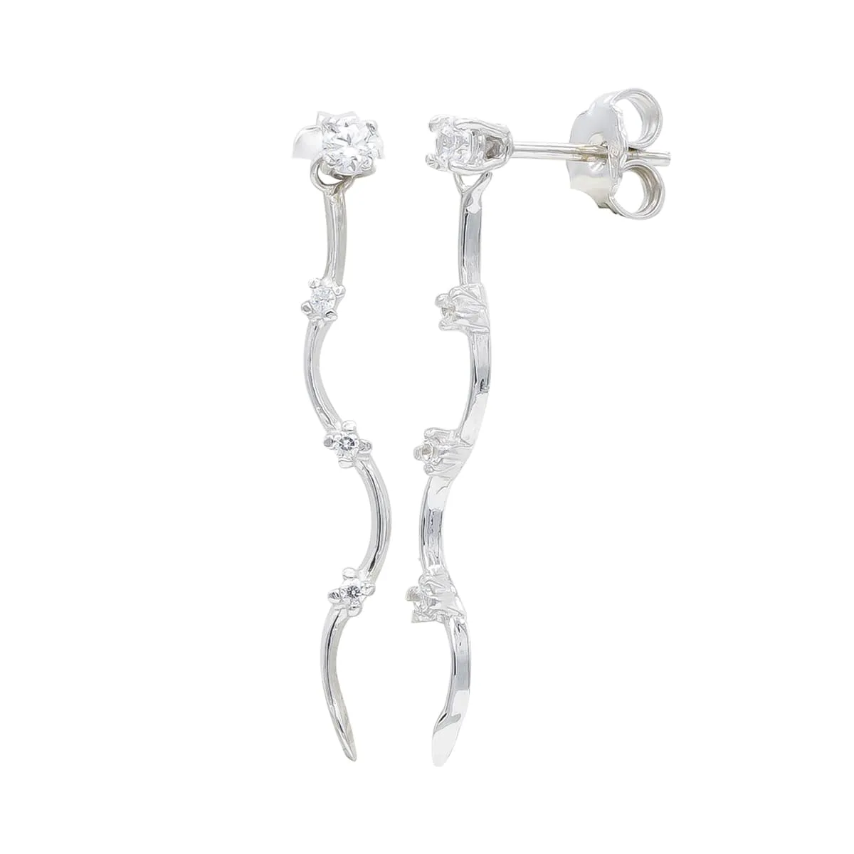 18K PENDIENTES ORO BLANCO LARGOS CON CIRCONITAS