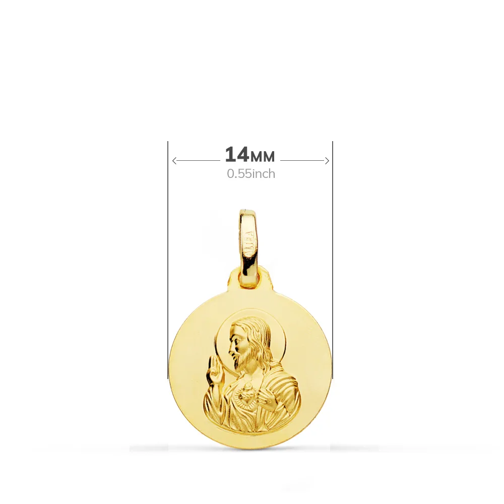 18K ESCAPULARIO ORO AMARILLO LISO VIRGEN DEL CARMEN CORAZON DE JESUS 14 MM — vista 2