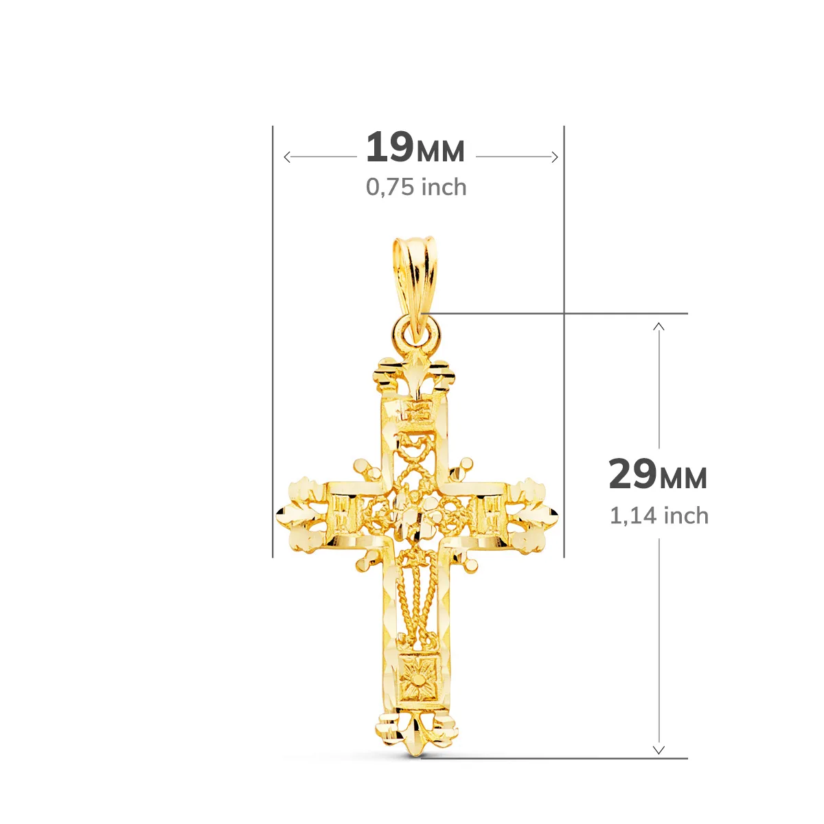 18K CRUZ ORO AMARILLO FILIGRANA BORDES TALLADOS. 29X19 MM — vista 2