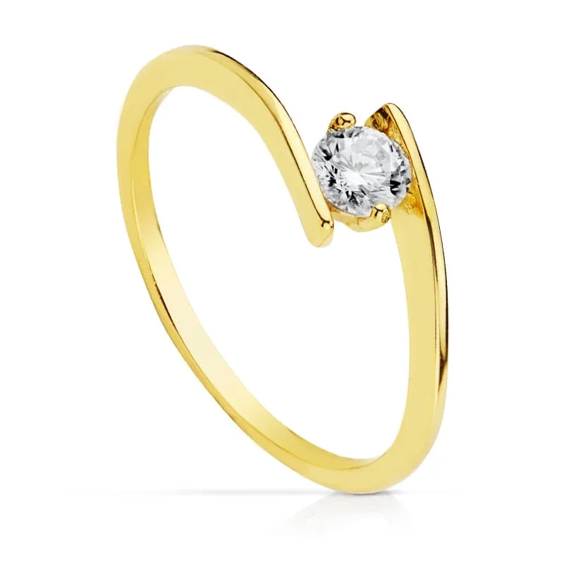 18K SOLITARIO ORO AMARILLO CUERPO CRUZADO CIRCONITA DE 4 MM