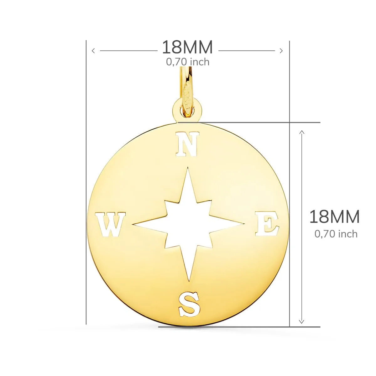 18K COLGANTE ORO AMARILLO ROSA DE LOS VIENTOS BRILLO Y CALADA 18 MM — vista 2