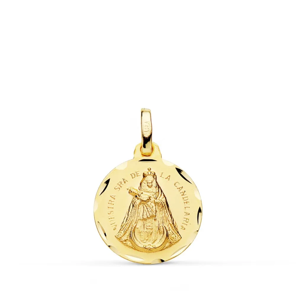 18K MEDALLA ORO AMARILLO NUESTRA SEÑORA DE LA CANDELARIA TALLADA 16 MM