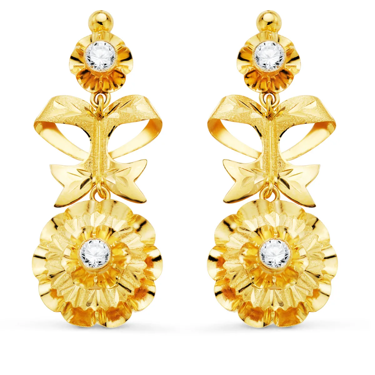 18K PENDIENTES ORO AMARILLO CUBANAS CON CIRCONITA 40X14 MM CIERRE CATALAN