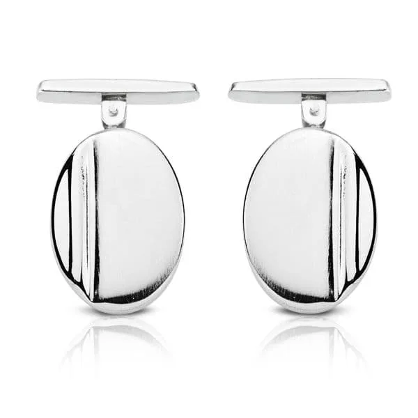 18K GEMELOS ORO BLANCO OVAL MATE y BRILLO 18X13 MM CIERRE RIGIDO OSCILANTE